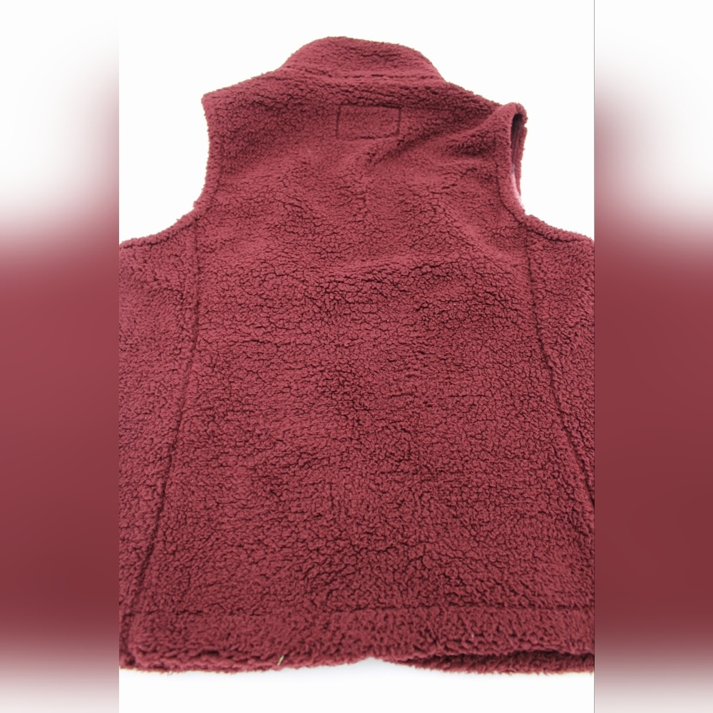 Sage Burgundy Sherpa Fleece Vest Small Plaid Lined - Picture 2 of 8